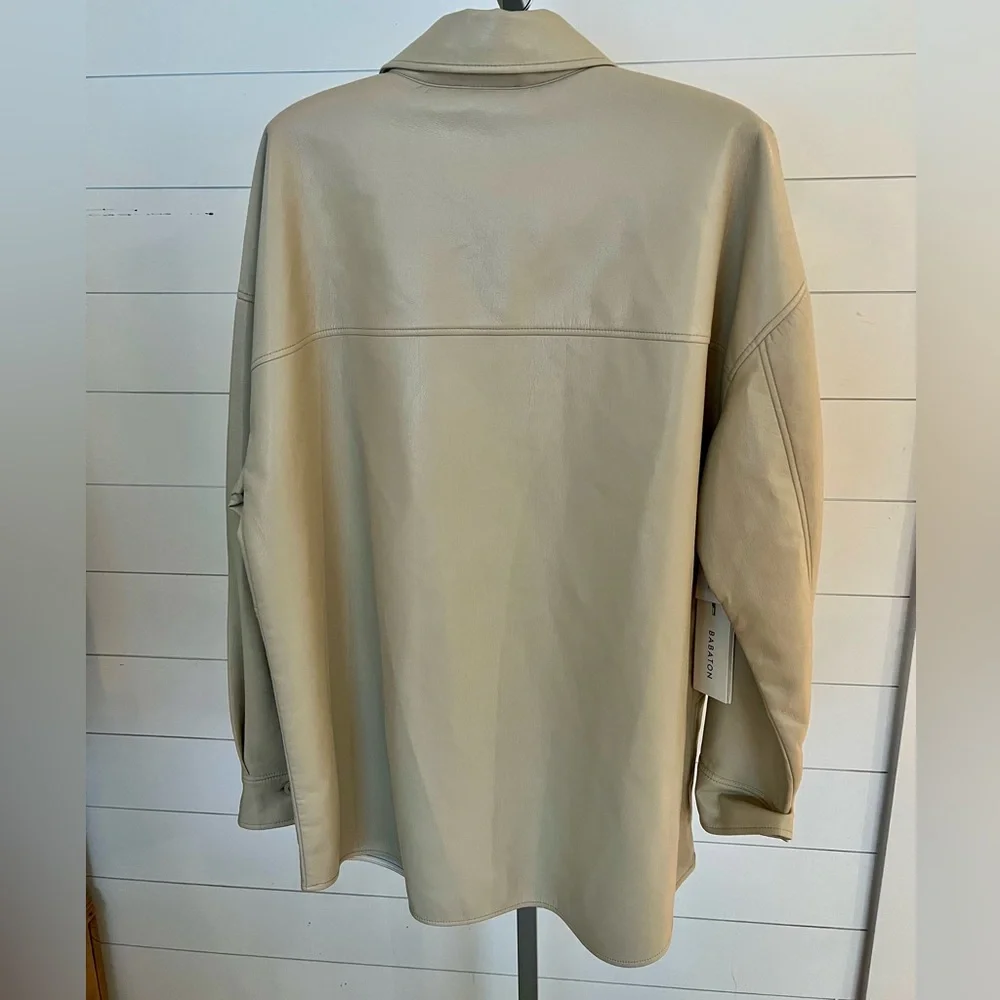 Aritzia Babaton PELLI Faux Leather Shacket NWT – Sand White XL